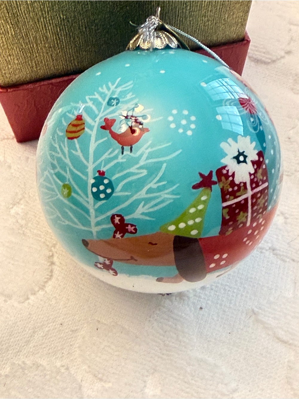 Li Bien Hand-Painted Teal Dachshund Holiday Ornament - Festive Dog Design
